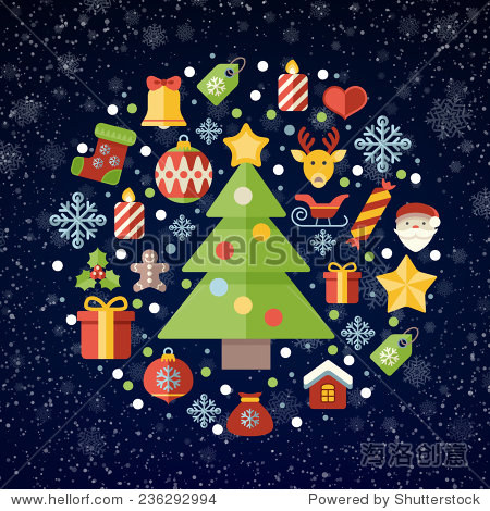 christmas tree, snowflakes, gift box, santa elements vector