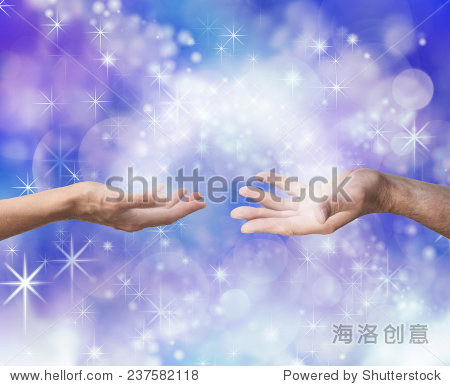 with an arc of white light and sparkles joining them on a blu