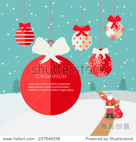 merry christmas greeting card with winter landscape, snowfall