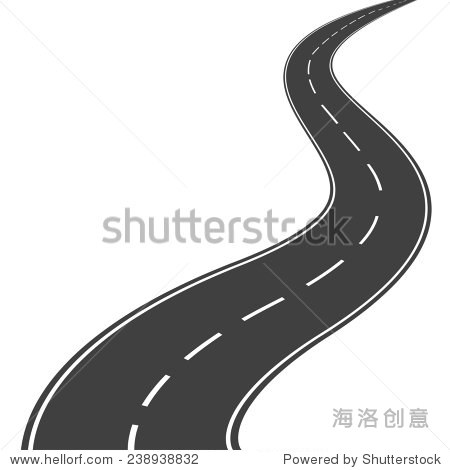 winding asphalt road with markings leading into the distance on