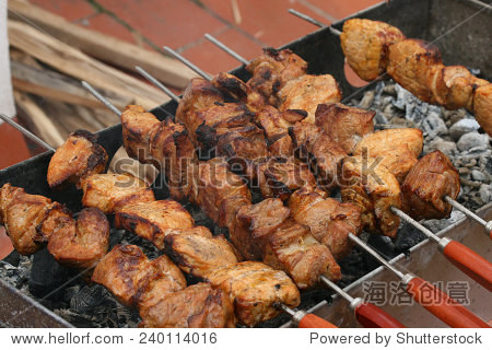 barbecue shashlyk. russian meat. (kebab) grilling on the bbq