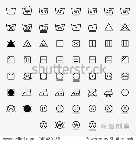 icon set of laundry washing symbols isolated on white background