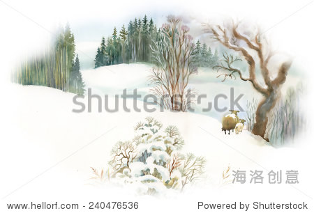 watercolor winter forest with trees on white background vector