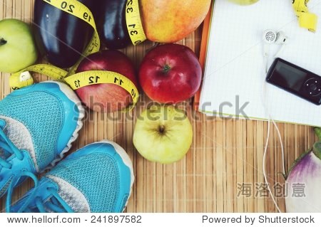 运动鞋,厘米,红苹果,减肥,跑步,健康的饮食,健康