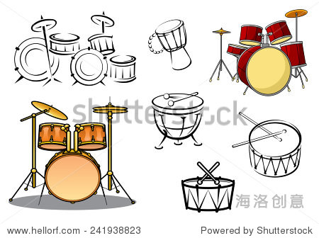 drum plants timpani snare drum bass drum and congas in cartoon