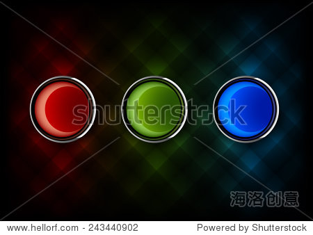 三个光滑的按钮RGB颜色。红绿色和蓝色向量
