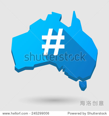 插图的澳大利亚地图图标和一个散列标签 - 符号