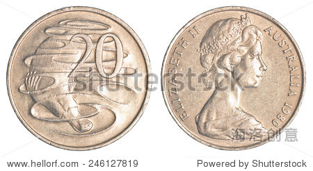 20 australian cents coin isolated on white background