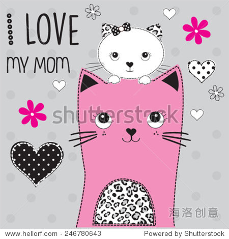 cute cat mother and daughter mothers day card vector