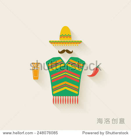 墨西哥人在草帽龙舌兰酒和辣椒--矢量插图。每