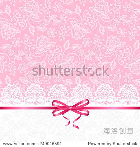 shower invitation or greeting card with lace on pink background