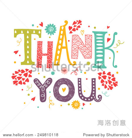 vector thank you card with hand drawn lettering with flower