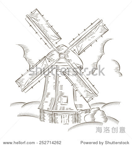 hand drawn wind mill illustration