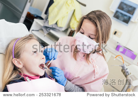 little girls dentist and patient during dental examination.