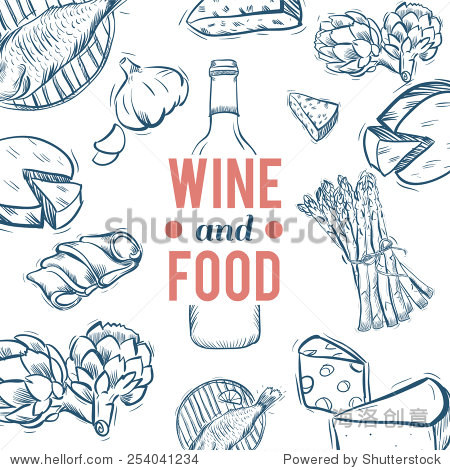 wine and food sketches. vector illustration.