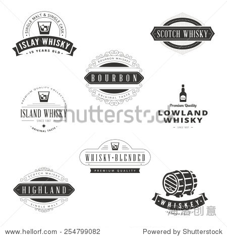 威士忌怀旧复古潮人排版字体标志设计向量模板