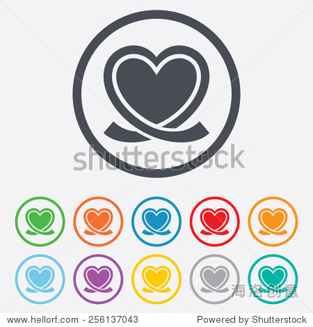 heart ribbon sign icon. love symbol. round circle