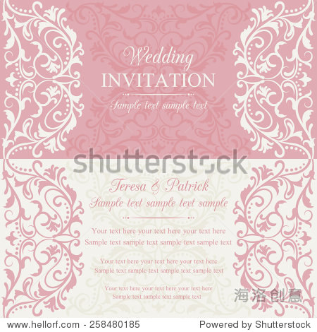 antique baroque wedding invitation card in old-fashioned style