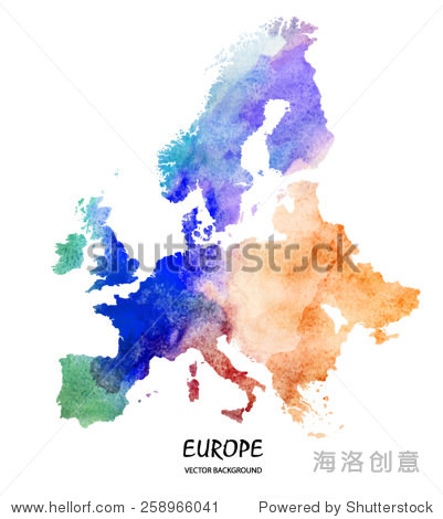 手绘水彩地图欧洲孤立在白色的。向量的版本 