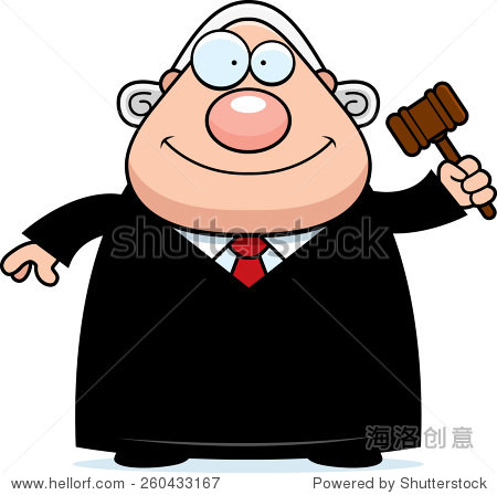 a cartoon illustration of a judge holding a gavel.