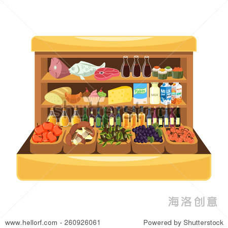 supermarket shelf with food. vector illustration
