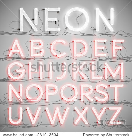 现实的霓虹灯字母表与电线,向量-物体,符号\/标
