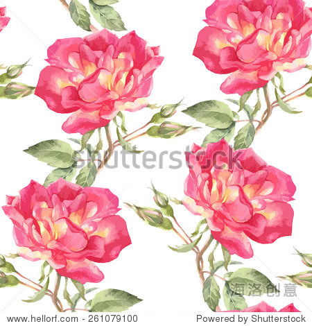 pink wild rose flower watercolor seamless vector