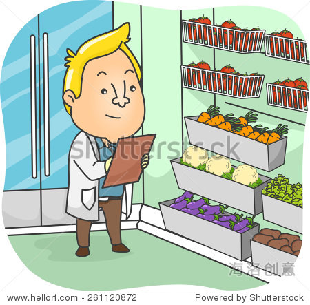 插图的卫生检查员检查产品在超市 - 自然,人物