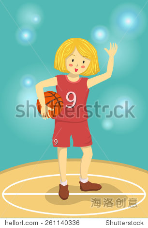 a basketball girl with red costume holding a basket ball on