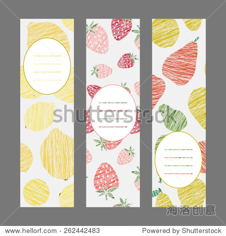 scratched lemon strawberry and pear flyer series.