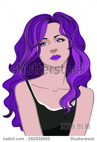 beautiful woman with long purple hair.