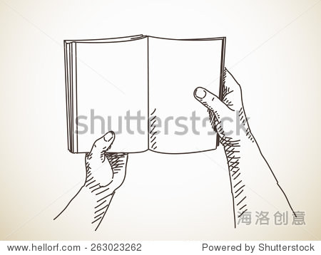 sketch of hand holding book.