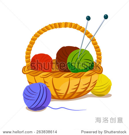 basket with colored balls of yarn and knitting needles