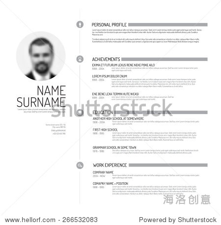 vector minimalist cv / resume template - minimalistic black and