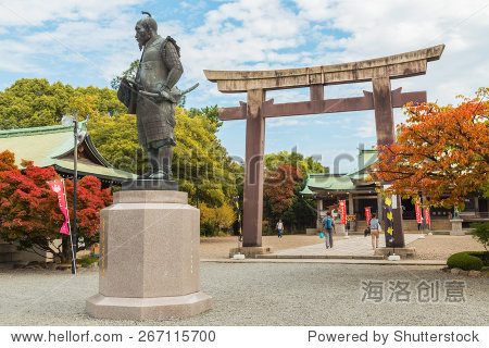日本大阪- 10月25日:丰臣的雕像在大阪,日本于