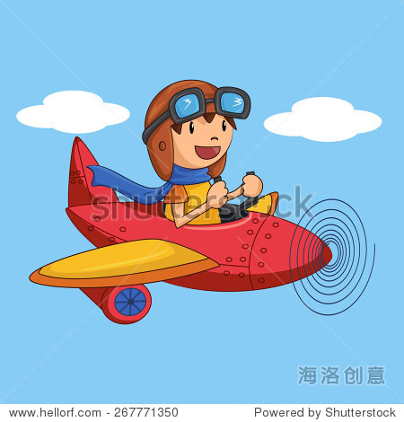 child flying on plane, vector illustration