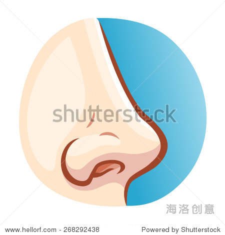 the illustration of stylized human nose on blue round background