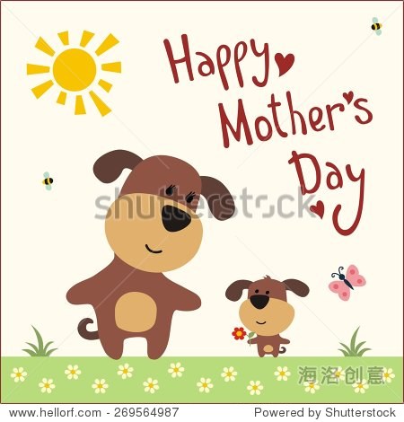 happy mothers day! funny dog and puppy.