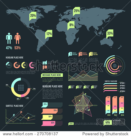 vector light vibrant color infographic design elements set map