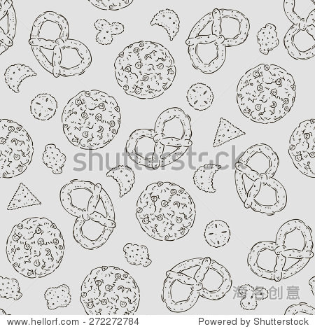 vector hand drawn seamless texture with cookies pretzels and