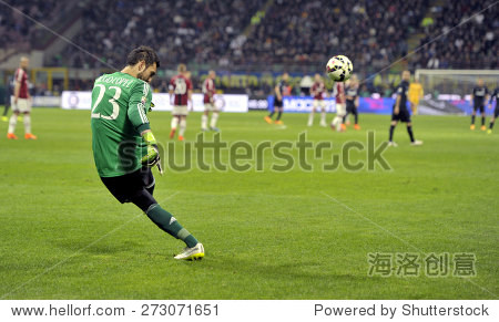 2015年米兰,ITALY-APRIL 19日:AC米兰足球门
