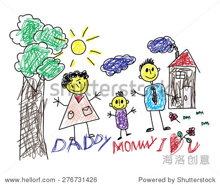 drawing of a happy family and with a text 