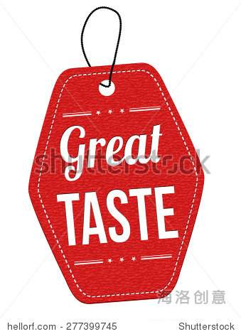 great taste red leather label or price tag on white background