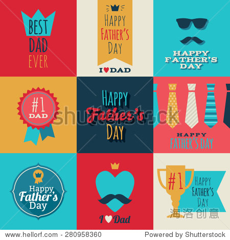 happy fathers day vintage retro badges set.
