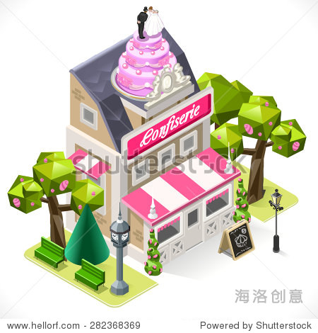 french small pastry shop 3d isometric building illustration.