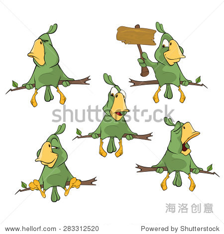 set of cute green parrots for you design. vector icons.cartoon