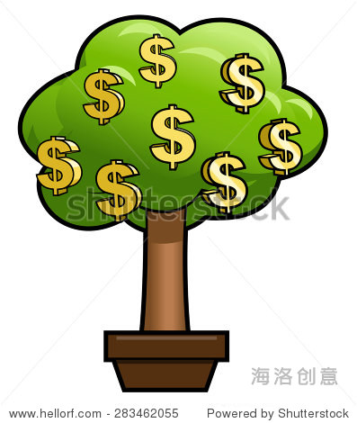 illustration of the green money tree with golden