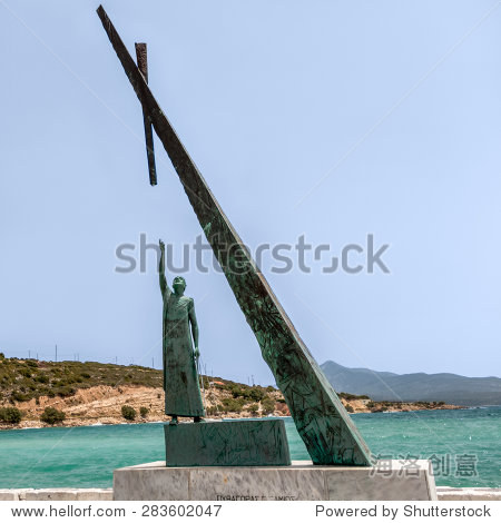毕达哥拉斯的雕像在萨摩斯岛,希腊。城市Pyth