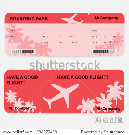 airline boarding pass. red ticket isolated on white background.