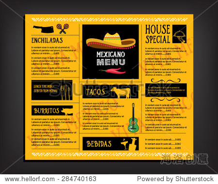 cafe menu mexican restaurant brochure. food design template.